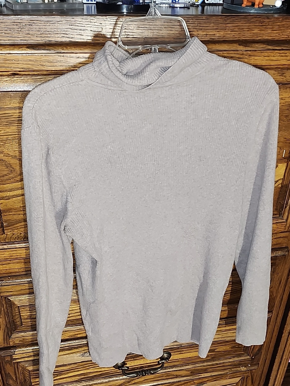 Women's Light Gray Ribbed Turtleneck Sweater